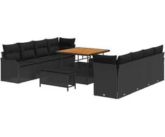Sodo Sofų Rinkinys su pagalve su saugykla 11 pcs Juoda