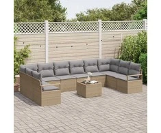 Lauko baldų komplektas Sofos komplektas su pagalve 11 pcs Smėlio poliratanas