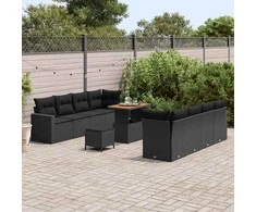 Lauko baldų komplektas Sodo Sofų Rinkinys 11 pcs Juoda poliratanas