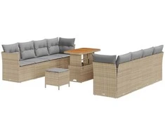 Lauko baldų komplektas Sodo Sofų Rinkinys 11 pcs Smėlio poliratanas