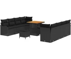 Sodo Sofų Rinkinys su pagalve su saugykla 11 pcs Juoda
