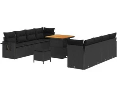 Lauko baldų komplektas Sodo Sofų Rinkinys su saugykla 11 pcs Juoda Poli ratanas