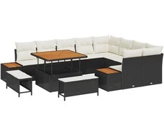 Lauko baldų komplektas Sodo Sofų Rinkinys 12 pcs Juoda poliratanas