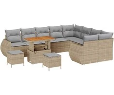 Sodo Sofų Rinkinys 12 pcs Bežinė ir šviesiai pilka Poli ratanas