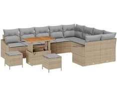 Lauko baldų komplektas Sodo Sofų Rinkinys su pagalve 12 pcs Smėlio poliratanas