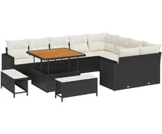 Lauko baldų komplektas Sodo Sofų Rinkinys 12 pcs Juoda poliratanas