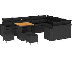 Lauko baldų komplektas Sodo Sofų Rinkinys 12 pcs Juoda poliratanas