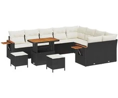 Sodo Sofų Rinkinys 13 pcs Juoda ir kreminė poliratanas