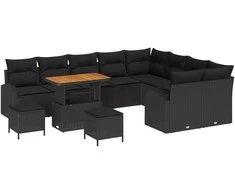 Lauko baldų komplektas Sodo Sofų Rinkinys su pagalve 12 pcs Juoda poliratanas