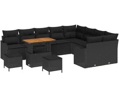 Lauko baldų komplektas Sodo Sofų Rinkinys su pagalve 12 pcs Juoda poliratanas