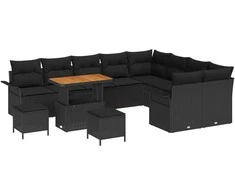 Lauko baldų komplektas Sodo Sofų Rinkinys su pagalve 12 pcs Juoda poliratanas