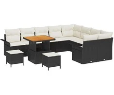 Sodo Sofų Rinkinys su pagalve 12 pcs Juoda ir kreminė