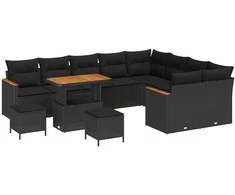Sodo Sofų Rinkinys su pagalve 12 pcs Juoda Poli ratanas