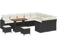 Lauko baldų komplektas Sodo Sofų Rinkinys 12 pcs Juoda poliratanas