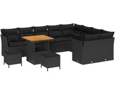 Sodo Sofų Rinkinys su pagalve su saugykla 12 pcs Juoda