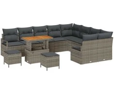 Lauko baldų komplektas Sodo Sofų Rinkinys su pagalve 12 pcs Pilka poliratanas