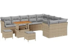 Sofa Sodo Sofų Rinkinys 12 pcs smėlio ir šviesiai pilkos spalvos