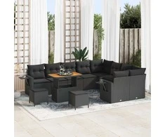 Lauko baldų komplektas Sodo Sofų Rinkinys 12 pcs Juoda poliratanas