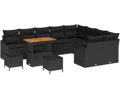 Sodo Sofų Rinkinys su pagalve 12 pcs Juoda Poli ratanas