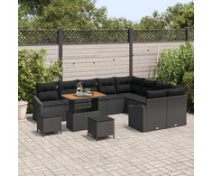 Sodo Sofų Rinkinys su pagalve 12 pcs Juoda Poli ratanas