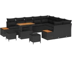 Lauko baldų komplektas Sodo Sofų Rinkinys 12 pcs Juoda poliratanas