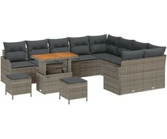 Lauko baldų komplektas Sodo Sofų Rinkinys su pagalve 12 pcs Pilka poliratanas