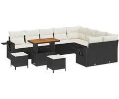 Lauko baldų komplektas Sodo Sofų Rinkinys 12 pcs Juoda poliratanas