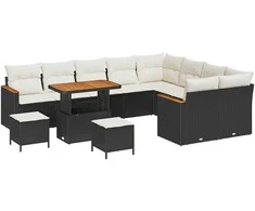 Lauko baldų komplektas Sodo Sofų Rinkinys 12 pcs Juoda poliratanas