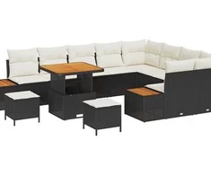 Lauko baldų komplektas Sodo Sofų Rinkinys 12 pcs Juoda poliratanas