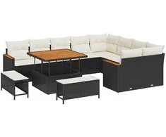 Sodo Sofų Rinkinys su pagalve 12 pcs Juoda Poli ratanas