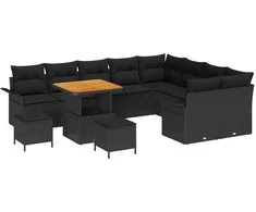 Sodo Sofų Rinkinys su pagalve su saugykla 12 pcs Juoda