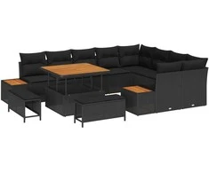 Lauko baldų komplektas Sodo Sofų Rinkinys 12 pcs Juoda poliratanas