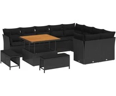Sodo Sofų Rinkinys su pagalve su saugykla 12 pcs Juoda