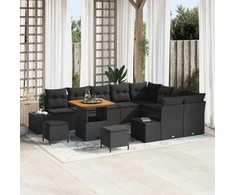 Sodo Sofų Rinkinys su pagalve 12 pcs Juoda Poli ratanas