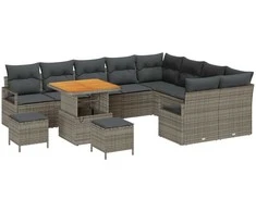 Lauko baldų komplektas Sodo Sofų Rinkinys su pagalve 12 pcs Pilka poliratanas