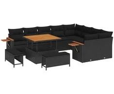 Sodo Sofų Rinkinys su pagalve 13 pcs Juoda poliratanas