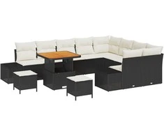 Sodo Sofų Rinkinys su pagalve 12 pcs Juoda Poli ratanas