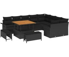 Sodo Sofų Rinkinys su pagalve su saugykla 12 pcs Juoda