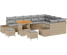 Lauko baldų komplektas Sodo Sofų Rinkinys su pagalve 12 pcs Smėlio poliratanas