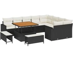 Sodo Sofų Rinkinys 13 pcs Juoda ir kreminė poliratanas