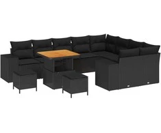 Lauko baldų komplektas Sodo Sofų Rinkinys su pagalve 12 pcs Juoda poliratanas