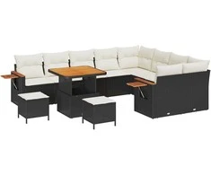 Sodo Sofų Rinkinys su pagalve 12 pcs Juoda ir kreminė