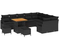 Lauko baldų komplektas Sodo Sofų Rinkinys su pagalve 12 pcs Juoda poliratanas
