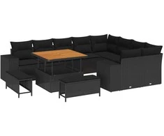 Lauko baldų komplektas Sodo Sofų Rinkinys su pagalve 12 pcs Juoda poliratanas