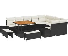 Sodo Sofų Rinkinys su pagalve 12 pcs Juoda Poli ratanas