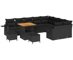 Lauko baldų komplektas Sodo Sofų Rinkinys 12 pcs Juoda poliratanas