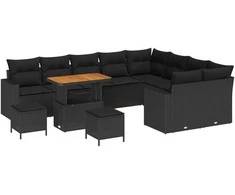 Lauko baldų komplektas Sodo Sofų Rinkinys 12 pcs Juoda poliratanas