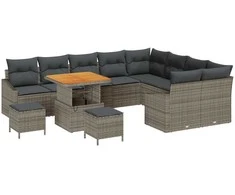 Sodo Sofų Rinkinys su pagalve 12 pcs Pilka Poli ratanas
