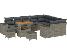 Lauko baldų komplektas Sodo Sofų Rinkinys su pagalve 12 pcs Pilka poliratanas
