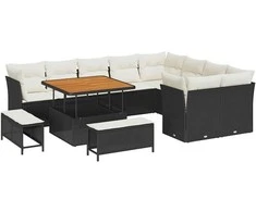 Lauko baldų komplektas Sodo Sofų Rinkinys 12 pcs Juoda poliratanas